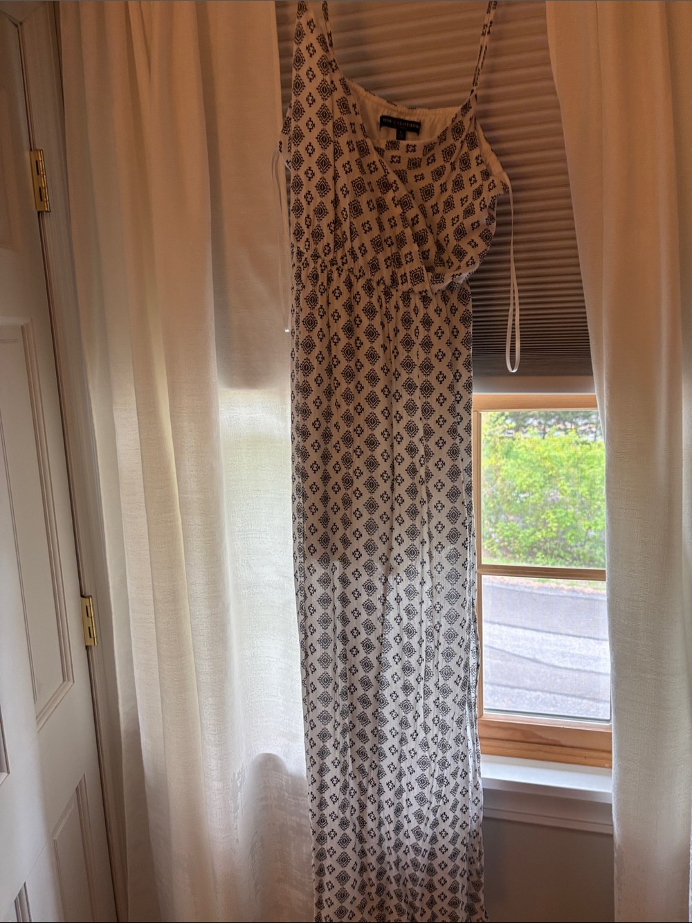 Printed White Maxi Dress with Black Geometric Motif